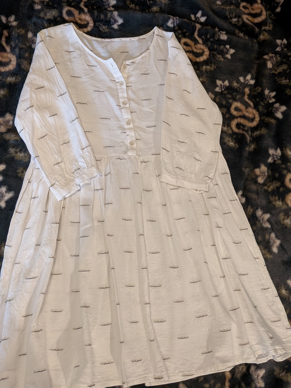 White Button-Front Casual Dress tunic with Subtle Embroidery